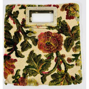 Vintage Carpet Bag Floral Rose Tapestry Handbag Purse Metal Handle 10” x 9.5”